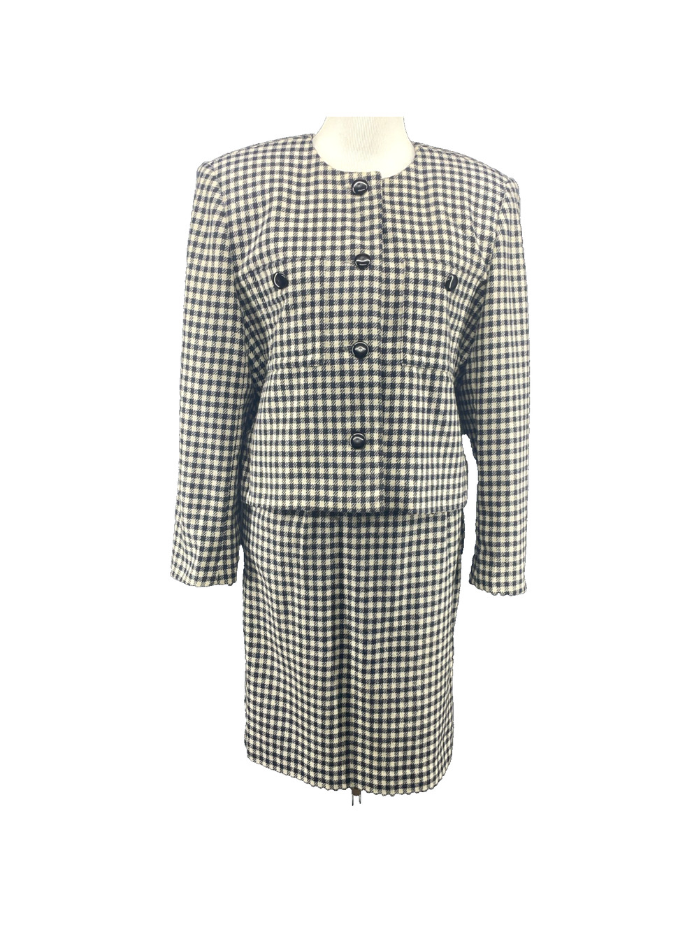 Vtg Jessica Hale Suit Skirt Jacket Plaid Wool Blend Sz 10 Gingham Career 80s 90s